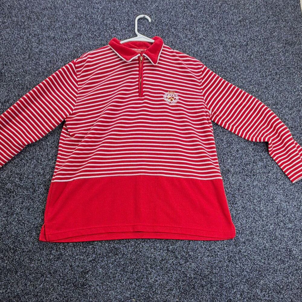 Moving Bleu Men's Polo Shirt M Red/White Striped 1/4 Zip Long Sleeve pullover